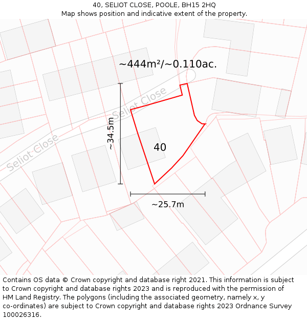 40, SELIOT CLOSE, POOLE, BH15 2HQ: Plot and title map