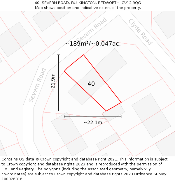 40, SEVERN ROAD, BULKINGTON, BEDWORTH, CV12 9QG: Plot and title map