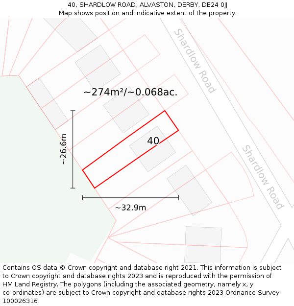 40, SHARDLOW ROAD, ALVASTON, DERBY, DE24 0JJ: Plot and title map