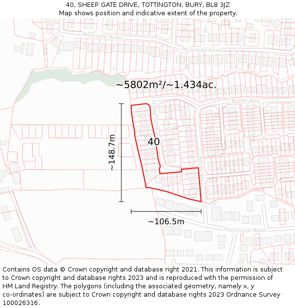 40, SHEEP GATE DRIVE, TOTTINGTON, BURY, BL8 3JZ: Plot and title map