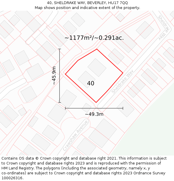 40, SHELDRAKE WAY, BEVERLEY, HU17 7QQ: Plot and title map