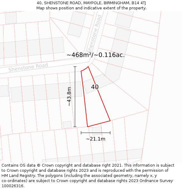 40, SHENSTONE ROAD, MAYPOLE, BIRMINGHAM, B14 4TJ: Plot and title map
