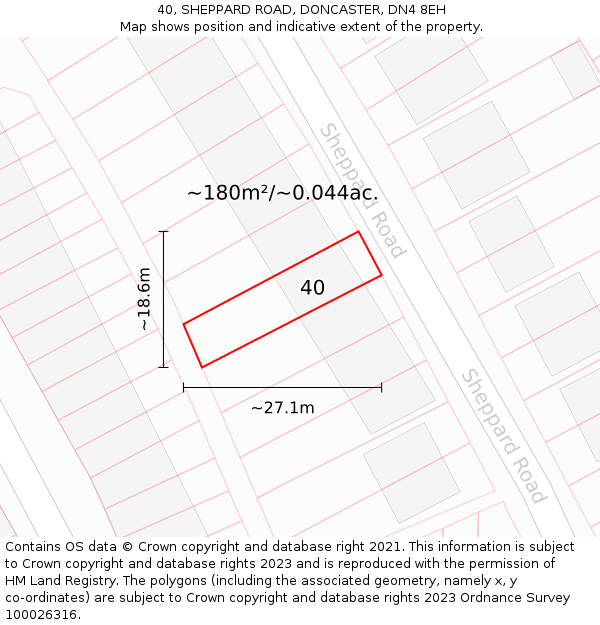 40, SHEPPARD ROAD, DONCASTER, DN4 8EH: Plot and title map