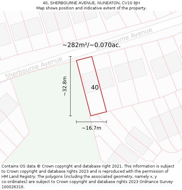 40, SHERBOURNE AVENUE, NUNEATON, CV10 9JH: Plot and title map