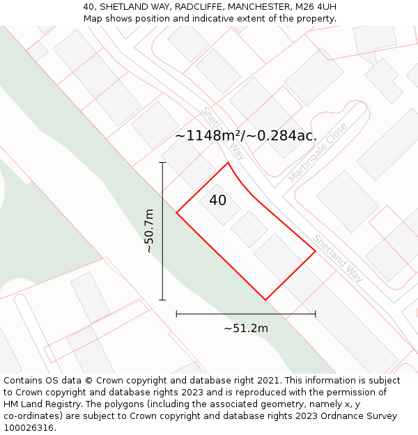 40, SHETLAND WAY, RADCLIFFE, MANCHESTER, M26 4UH: Plot and title map
