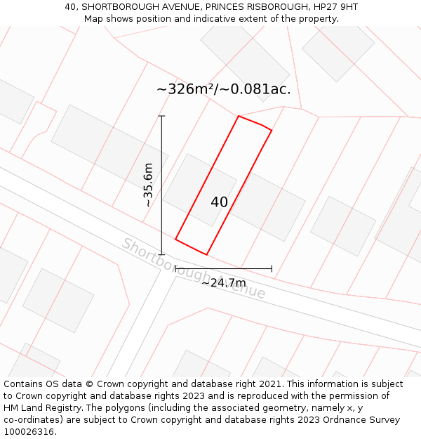40, SHORTBOROUGH AVENUE, PRINCES RISBOROUGH, HP27 9HT: Plot and title map