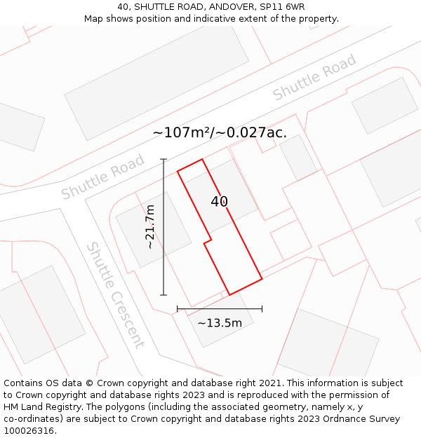 40, SHUTTLE ROAD, ANDOVER, SP11 6WR: Plot and title map