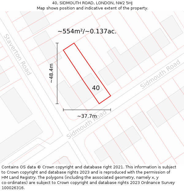 40, SIDMOUTH ROAD, LONDON, NW2 5HJ: Plot and title map