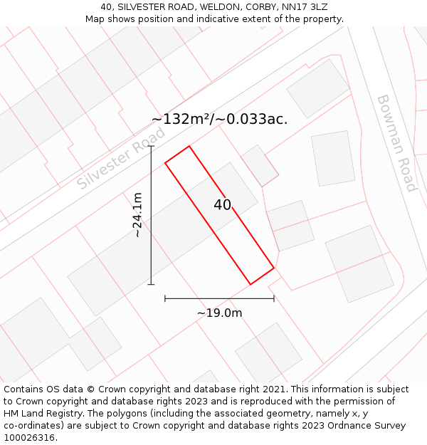 40, SILVESTER ROAD, WELDON, CORBY, NN17 3LZ: Plot and title map