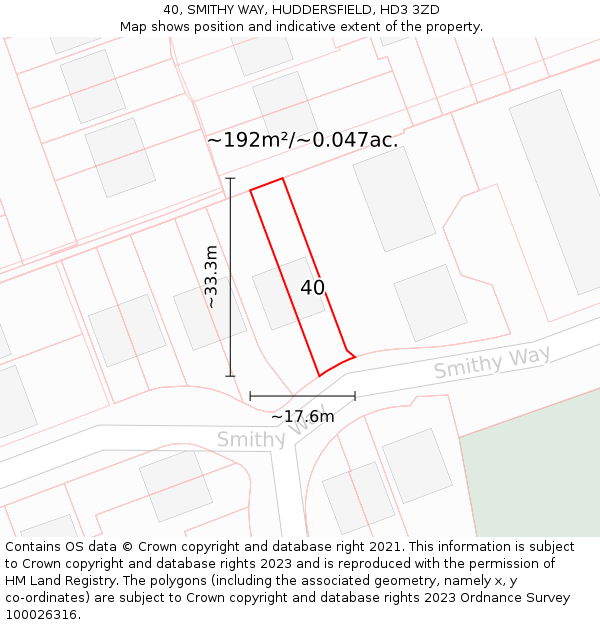 40, SMITHY WAY, HUDDERSFIELD, HD3 3ZD: Plot and title map