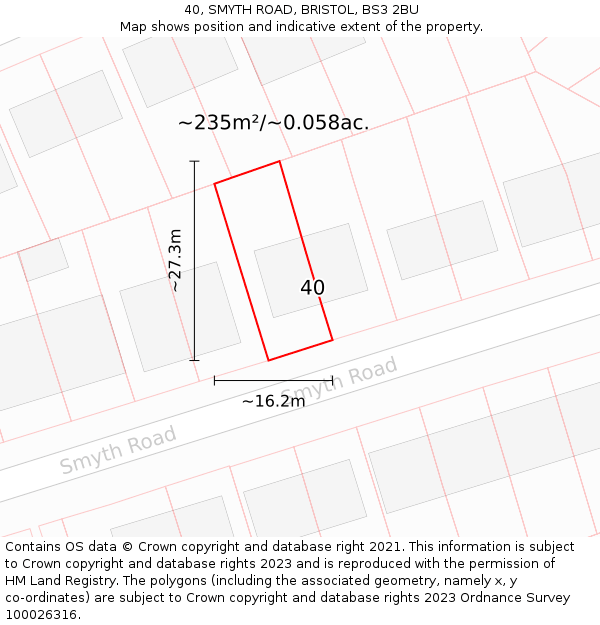 40, SMYTH ROAD, BRISTOL, BS3 2BU: Plot and title map