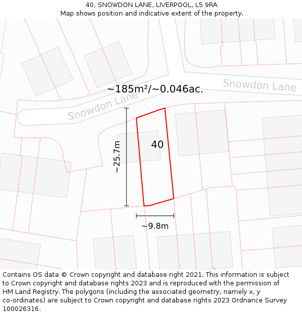 40, SNOWDON LANE, LIVERPOOL, L5 9RA: Plot and title map