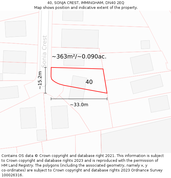 40, SONJA CREST, IMMINGHAM, DN40 2EQ: Plot and title map