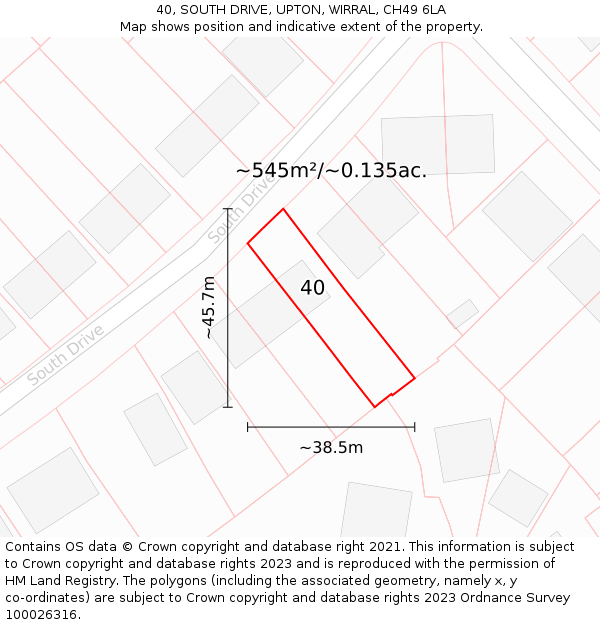 40, SOUTH DRIVE, UPTON, WIRRAL, CH49 6LA: Plot and title map