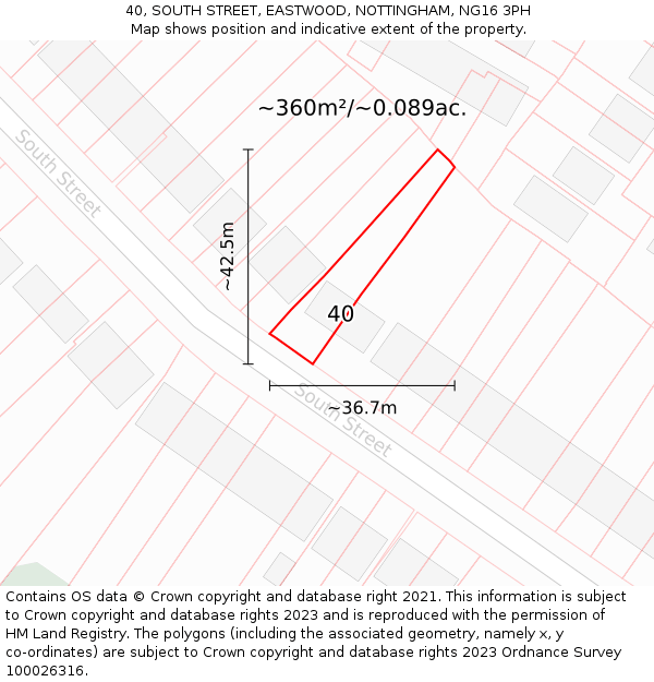 40, SOUTH STREET, EASTWOOD, NOTTINGHAM, NG16 3PH: Plot and title map