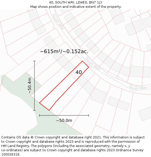 40, SOUTH WAY, LEWES, BN7 1LY: Plot and title map