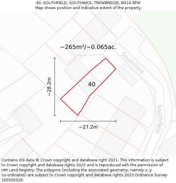 40, SOUTHFIELD, SOUTHWICK, TROWBRIDGE, BA14 9PW: Plot and title map