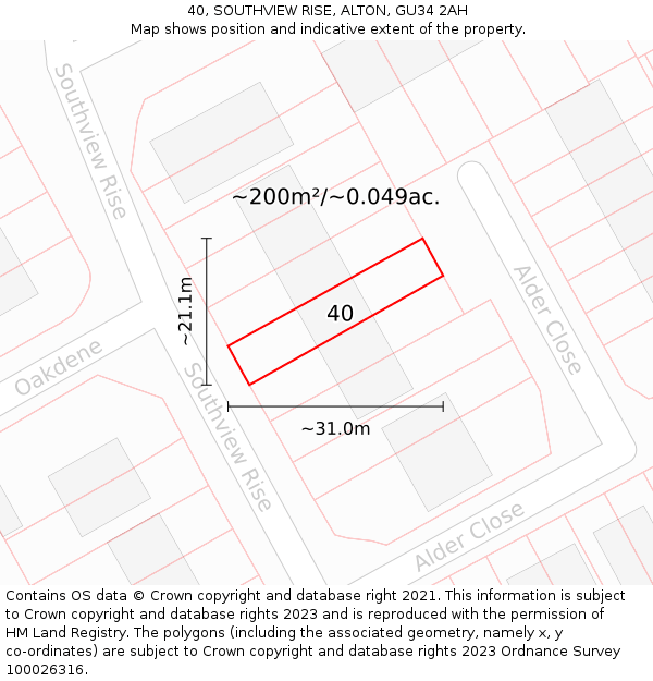 40, SOUTHVIEW RISE, ALTON, GU34 2AH: Plot and title map
