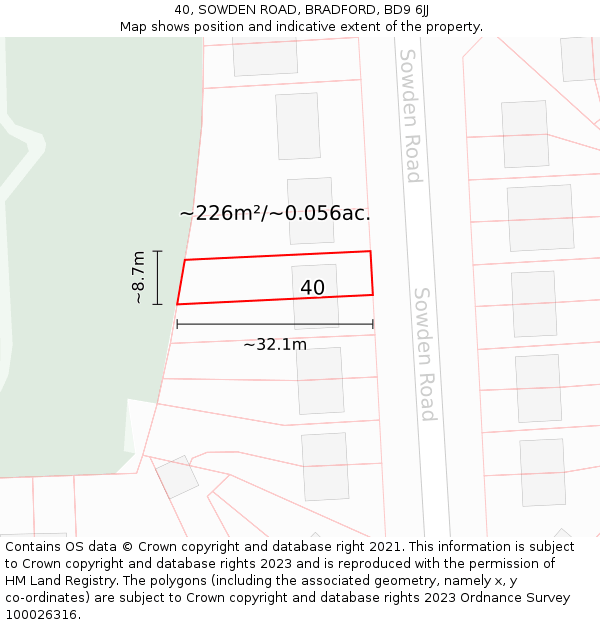40, SOWDEN ROAD, BRADFORD, BD9 6JJ: Plot and title map