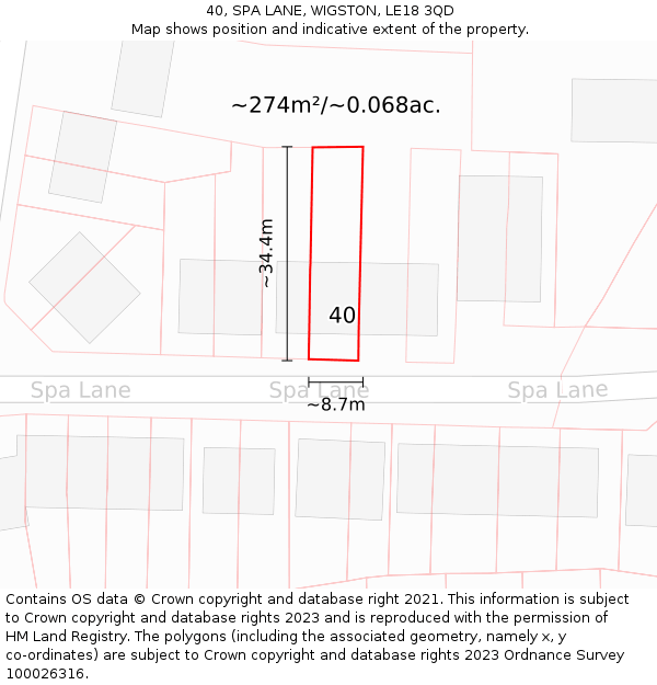 40, SPA LANE, WIGSTON, LE18 3QD: Plot and title map