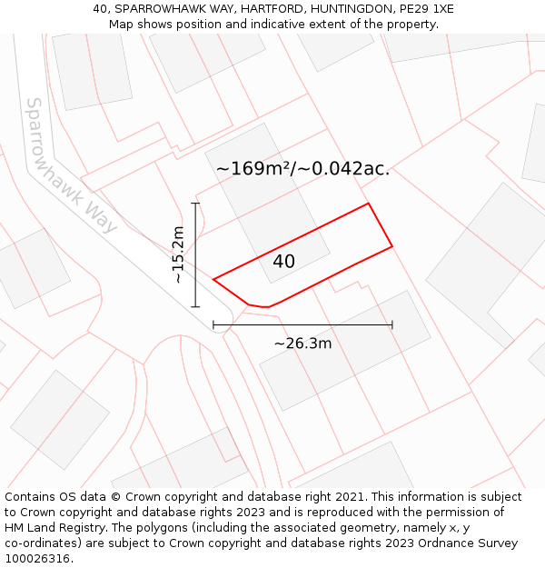 40, SPARROWHAWK WAY, HARTFORD, HUNTINGDON, PE29 1XE: Plot and title map