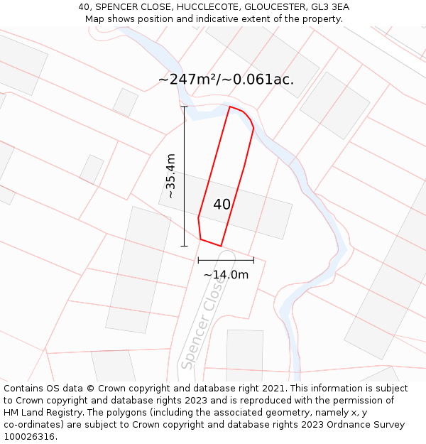 40, SPENCER CLOSE, HUCCLECOTE, GLOUCESTER, GL3 3EA: Plot and title map