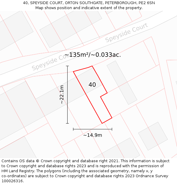 40, SPEYSIDE COURT, ORTON SOUTHGATE, PETERBOROUGH, PE2 6SN: Plot and title map