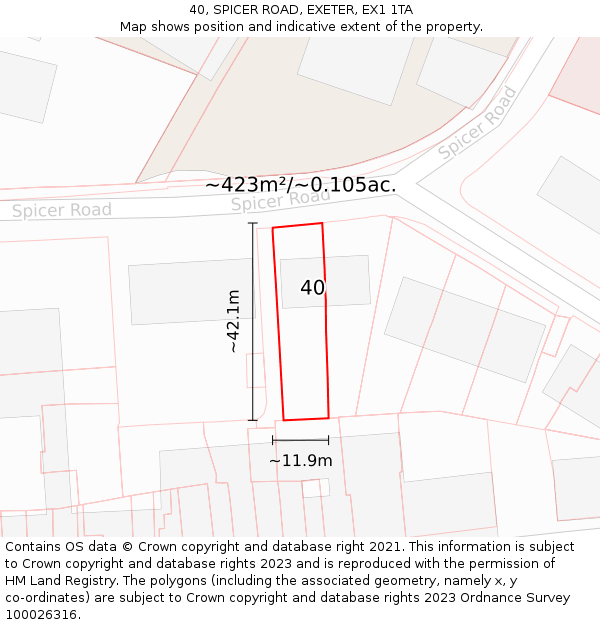 40, SPICER ROAD, EXETER, EX1 1TA: Plot and title map