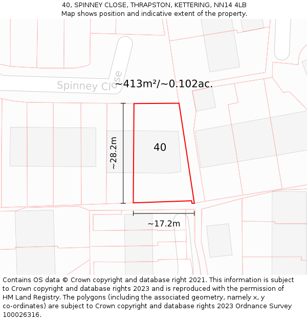 40, SPINNEY CLOSE, THRAPSTON, KETTERING, NN14 4LB: Plot and title map