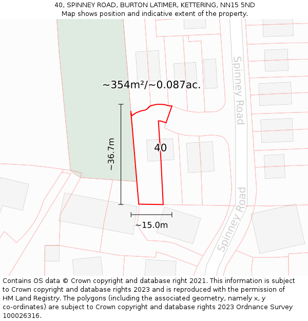 40, SPINNEY ROAD, BURTON LATIMER, KETTERING, NN15 5ND: Plot and title map