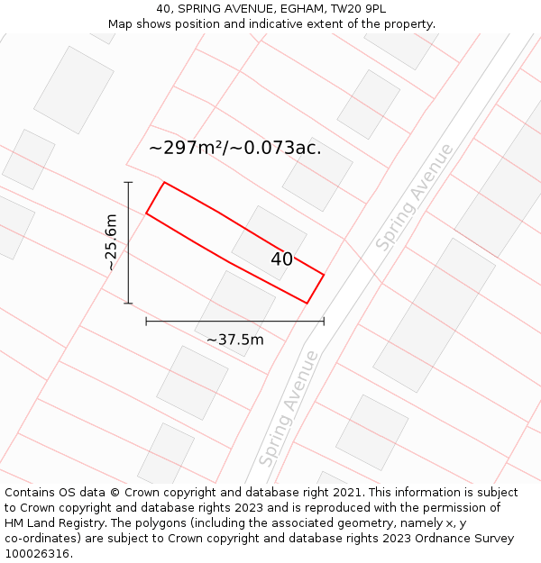 40, SPRING AVENUE, EGHAM, TW20 9PL: Plot and title map