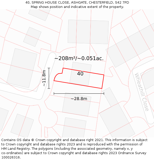 40, SPRING HOUSE CLOSE, ASHGATE, CHESTERFIELD, S42 7PD: Plot and title map
