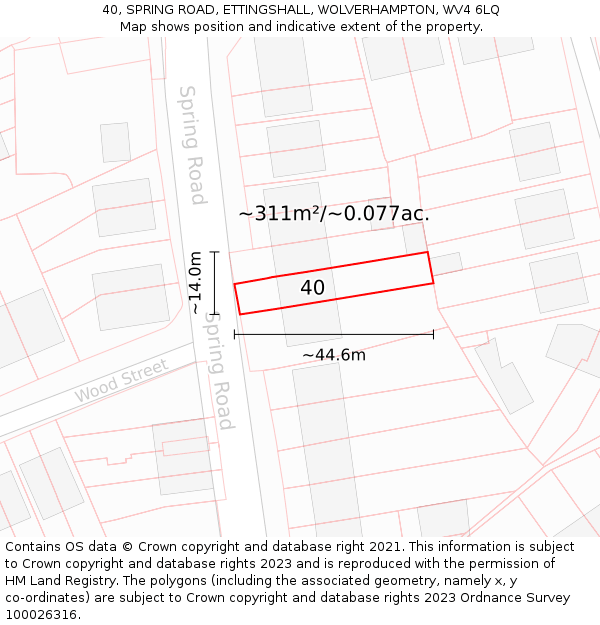 40, SPRING ROAD, ETTINGSHALL, WOLVERHAMPTON, WV4 6LQ: Plot and title map