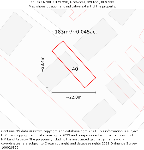 40, SPRINGBURN CLOSE, HORWICH, BOLTON, BL6 6SR: Plot and title map