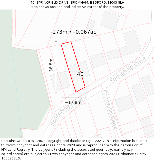 40, SPRINGFIELD DRIVE, BROMHAM, BEDFORD, MK43 8LH: Plot and title map