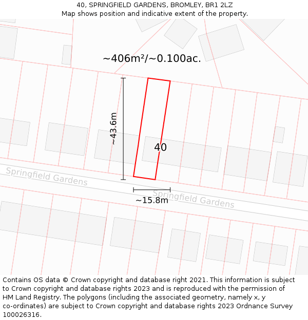 40, SPRINGFIELD GARDENS, BROMLEY, BR1 2LZ: Plot and title map