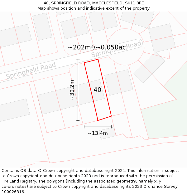 40, SPRINGFIELD ROAD, MACCLESFIELD, SK11 8RE: Plot and title map