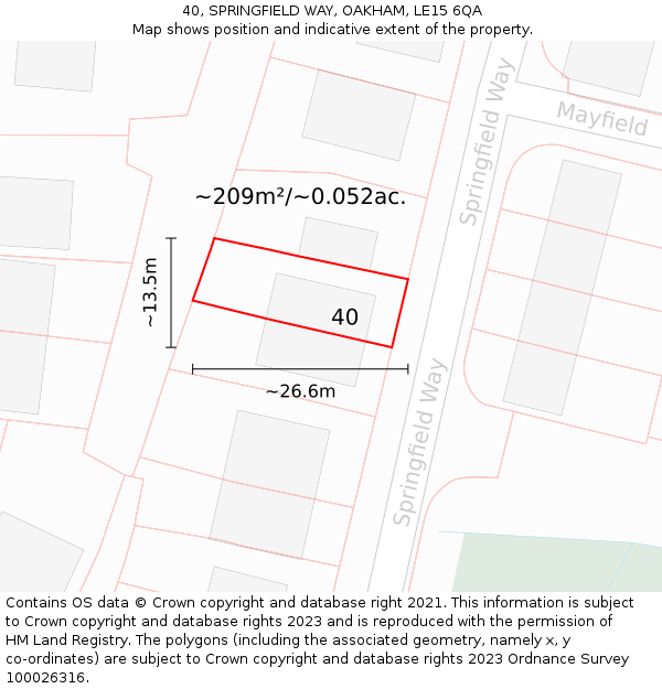 40, SPRINGFIELD WAY, OAKHAM, LE15 6QA: Plot and title map