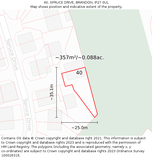 40, SPRUCE DRIVE, BRANDON, IP27 0UL: Plot and title map