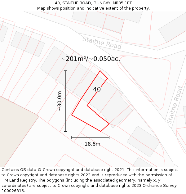 40, STAITHE ROAD, BUNGAY, NR35 1ET: Plot and title map