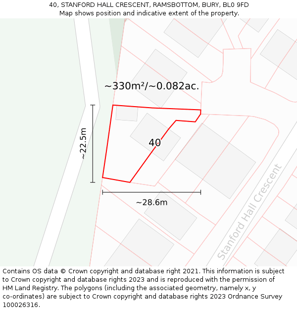 40, STANFORD HALL CRESCENT, RAMSBOTTOM, BURY, BL0 9FD: Plot and title map