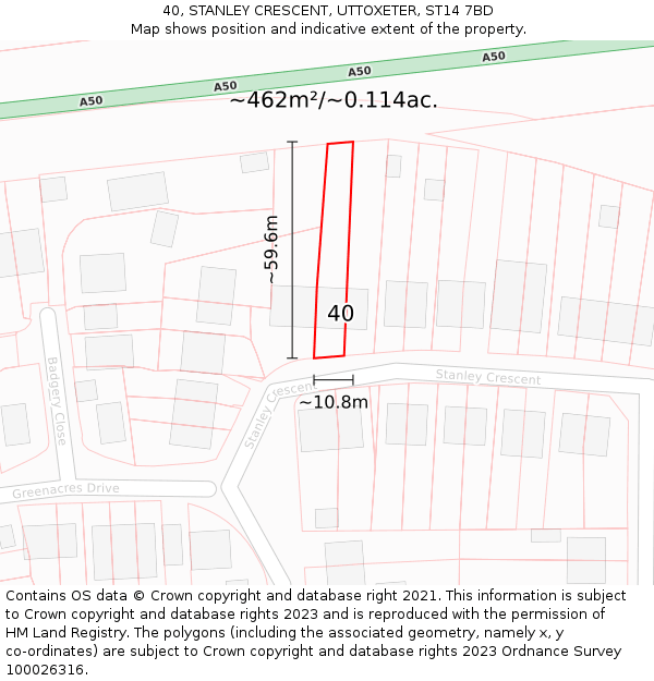 40, STANLEY CRESCENT, UTTOXETER, ST14 7BD: Plot and title map