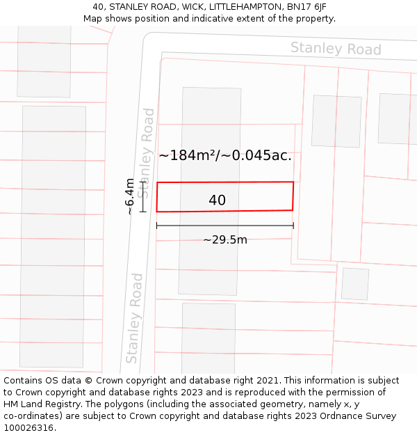 40, STANLEY ROAD, WICK, LITTLEHAMPTON, BN17 6JF: Plot and title map