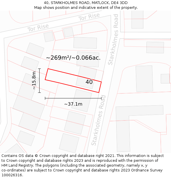40, STARKHOLMES ROAD, MATLOCK, DE4 3DD: Plot and title map
