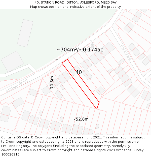 40, STATION ROAD, DITTON, AYLESFORD, ME20 6AY: Plot and title map