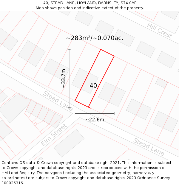 40, STEAD LANE, HOYLAND, BARNSLEY, S74 0AE: Plot and title map