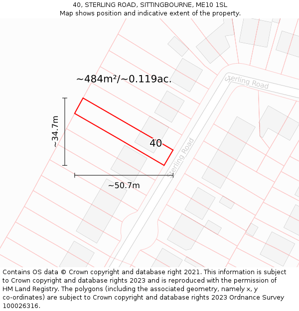 40, STERLING ROAD, SITTINGBOURNE, ME10 1SL: Plot and title map