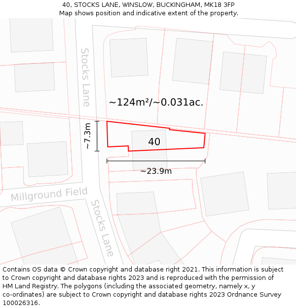 40, STOCKS LANE, WINSLOW, BUCKINGHAM, MK18 3FP: Plot and title map