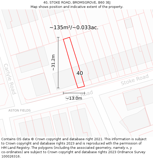 40, STOKE ROAD, BROMSGROVE, B60 3EJ: Plot and title map