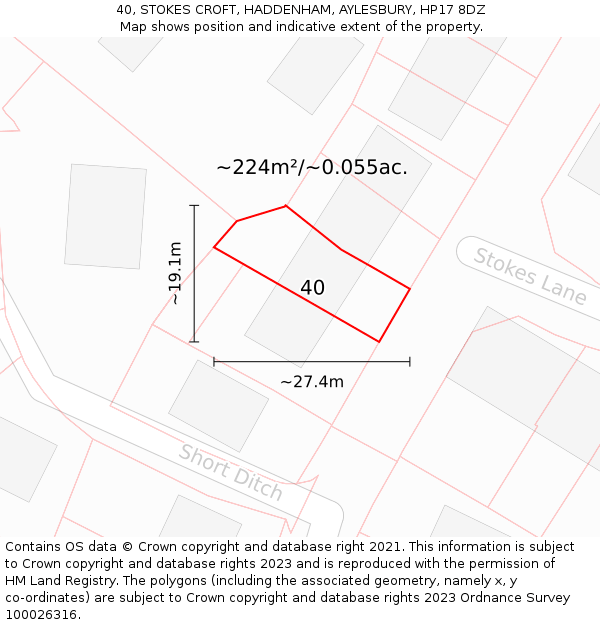 40, STOKES CROFT, HADDENHAM, AYLESBURY, HP17 8DZ: Plot and title map